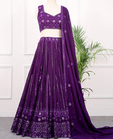 Blue Color Georgette Sequins Work Lehenga Choli